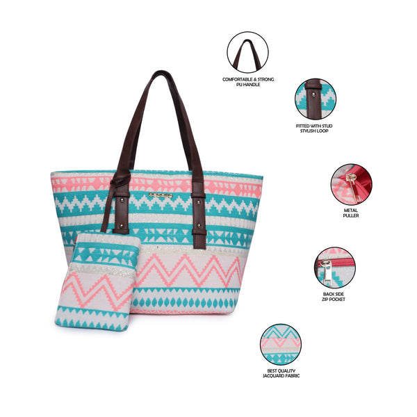 Multicolor Textured Tote Bag With Coin Pouch
