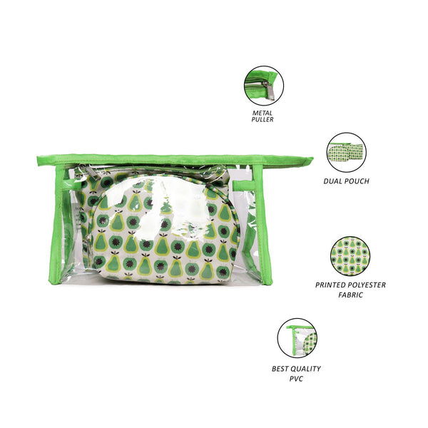 Transparent Pu Or Green Color Printed Polyester Make Up Kit ,