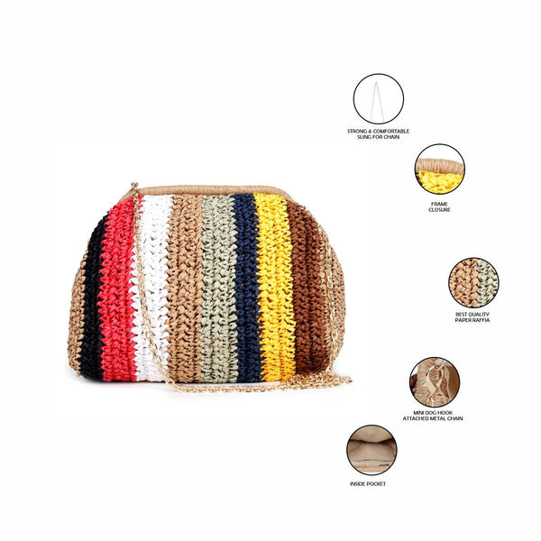 ASTRID Multi colour  Raffia Sling Bag/Travel Bag