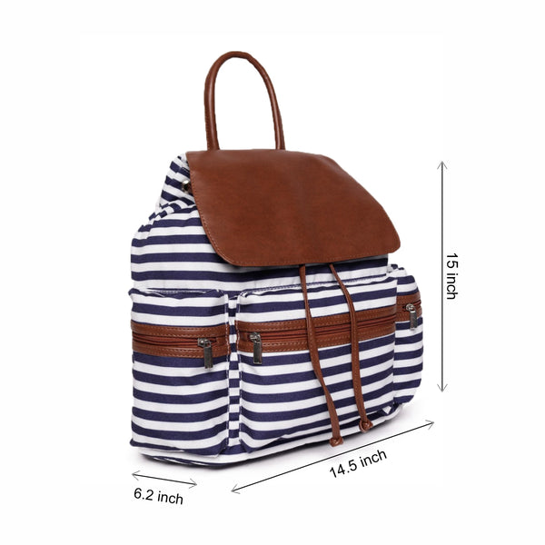 ASTRID Navy/White Color Stripe Print  BackPack