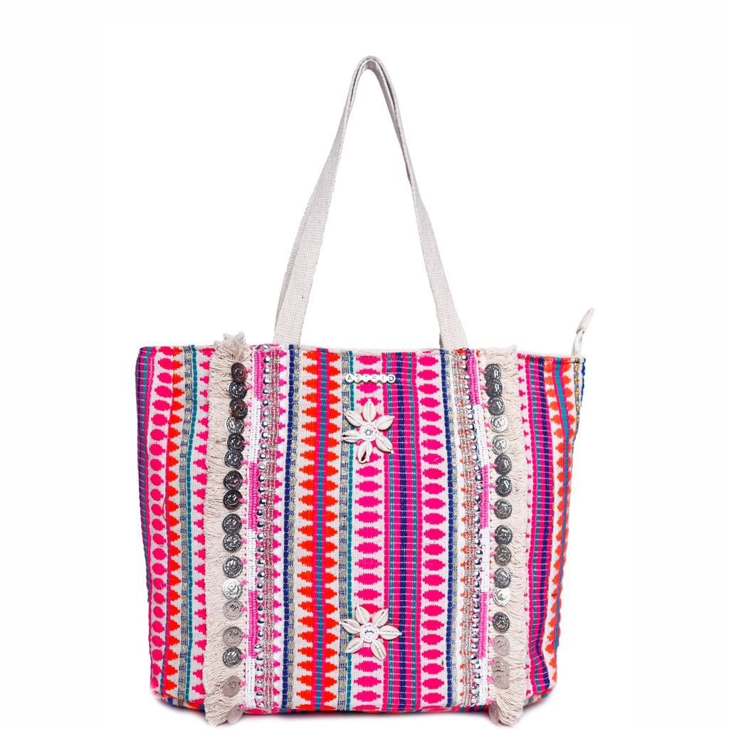 ASTRID Pink Color Shopper Bags With Webbing  Handle