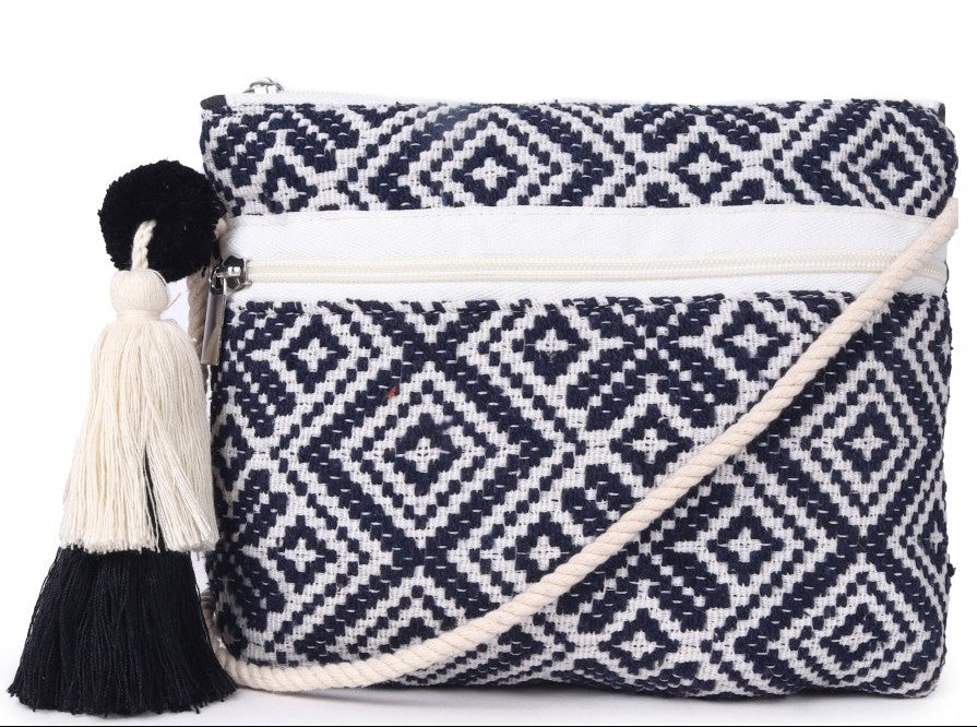 ASTRID Multi Colour Dhurry Fabric Cross body Sling/Travel Pouch With rope Handle (Copy)