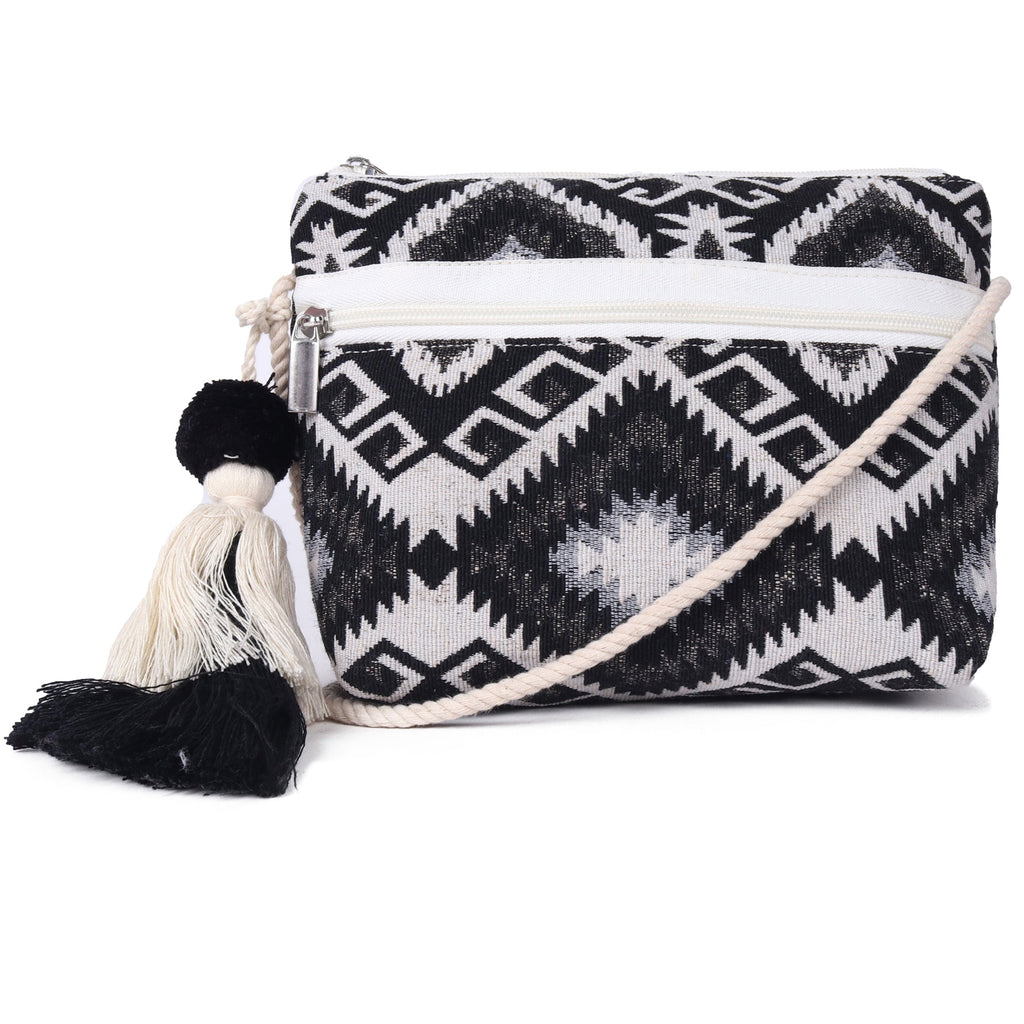 ASTRID Multi Colour  Dhurry  Fabric Crossbody Sling/Travel Pouch With rope Handle