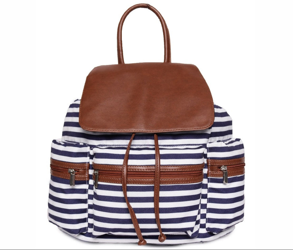 ASTRID Navy/White Color Stripe Print  BackPack