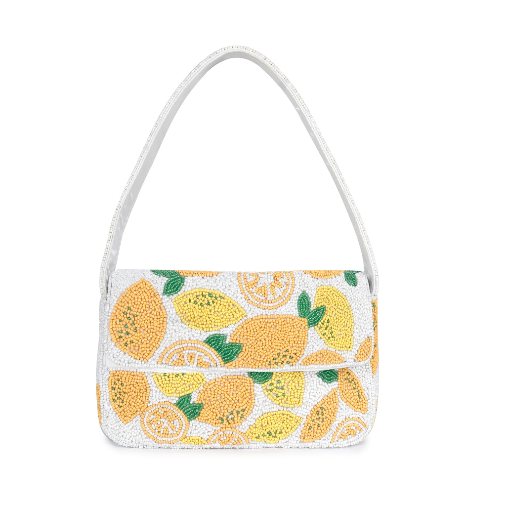 ASTRID White/Yellow beaded embroidered woven handbag/Travel Bag