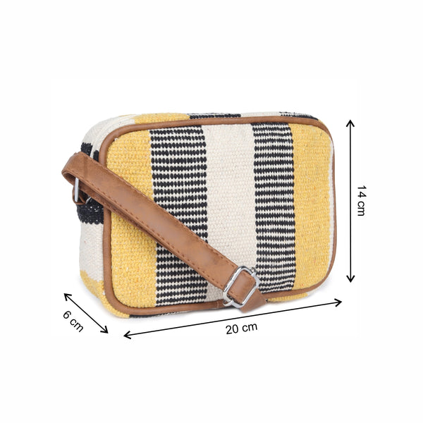 ASTRID Multi Colour  Dhurry  Fabric Cross body Sling/Travel Pouch With PU Adjustable Handle
