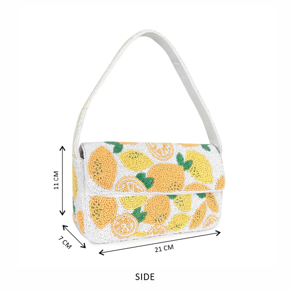 ASTRID White/Yellow beaded embroidered woven handbag/Travel Bag