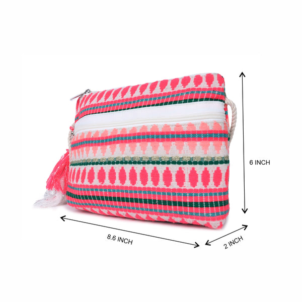 ASTRID Multi Colour Dhurry Fabric Cross body Sling/Travel Pouch With rope Handle