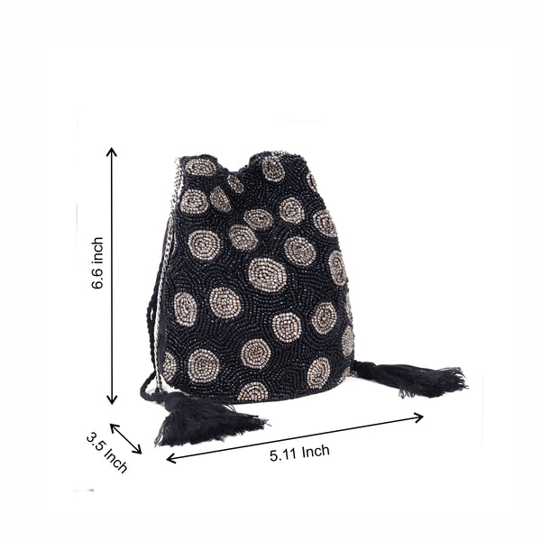 ASTRID Green/ White Beaded Embroidered Woven Makeup/Potli