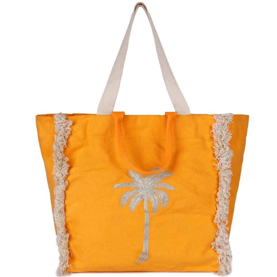 ASTRID Orange color Canvas Tote With Lurex embroidery.Shoulder Handle or Hand holder Handle