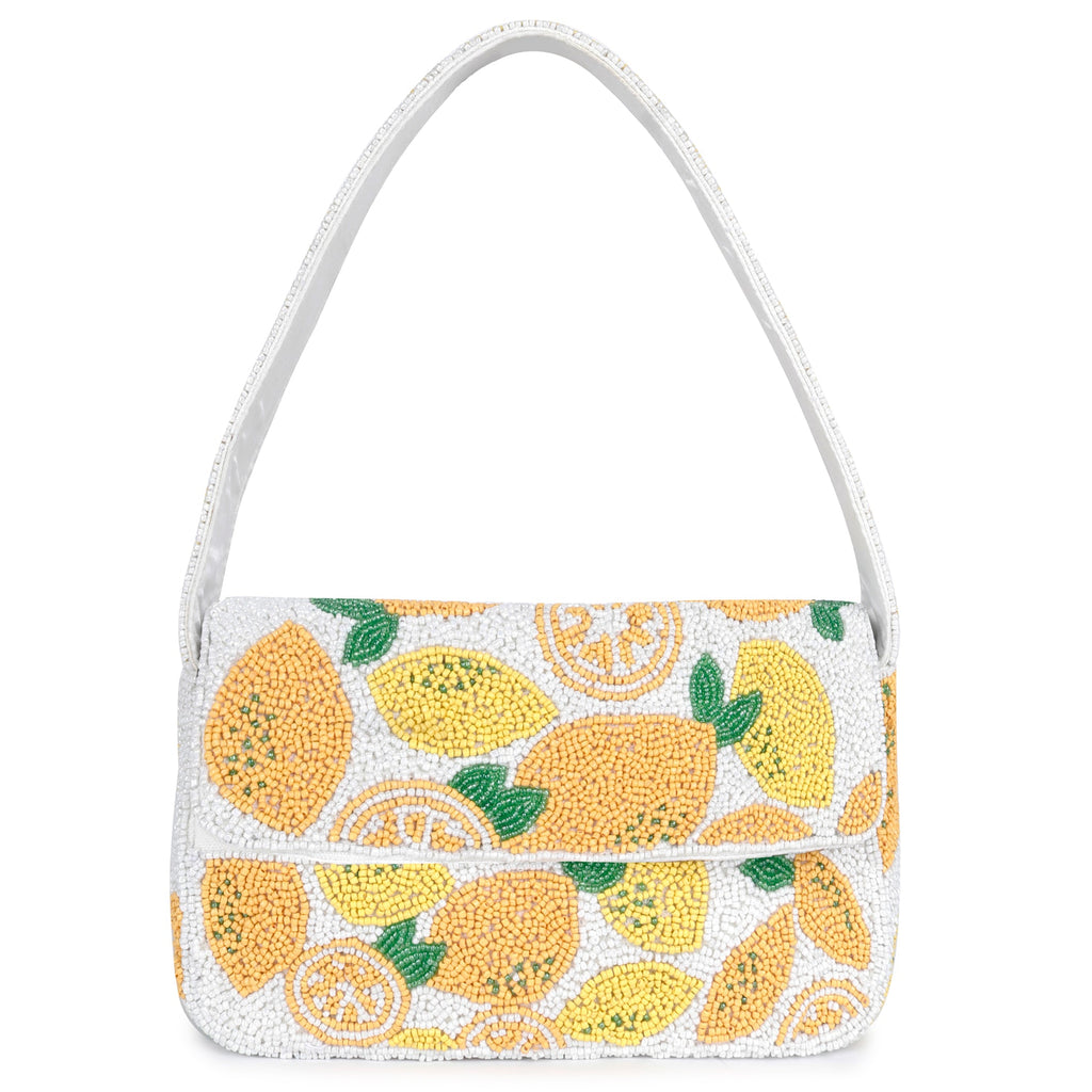 ASTRID White/Yellow beaded embroidered woven handbag/Travel Bag