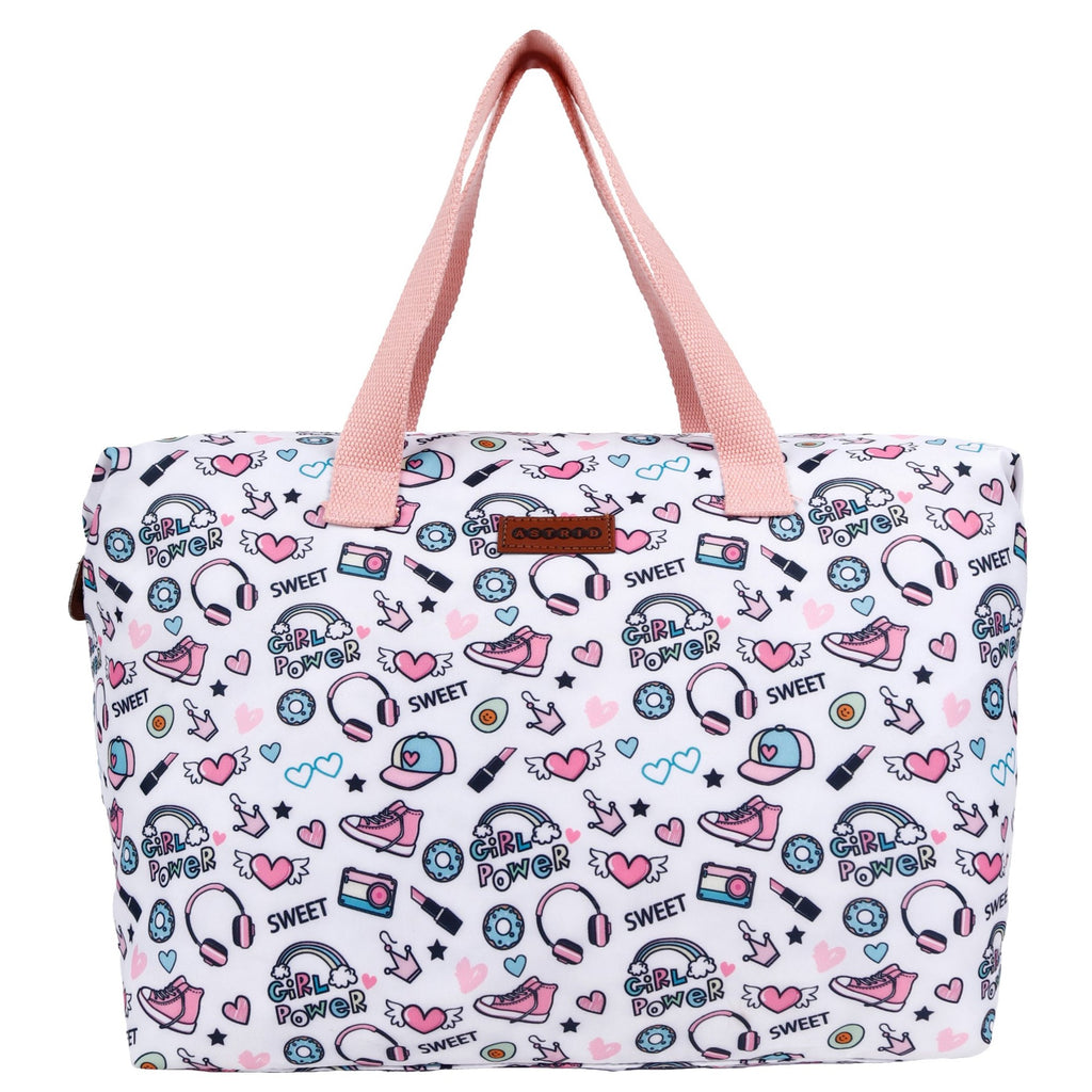 Oversize Tote Bag Natural Color Floral Print On Polyester Fabric