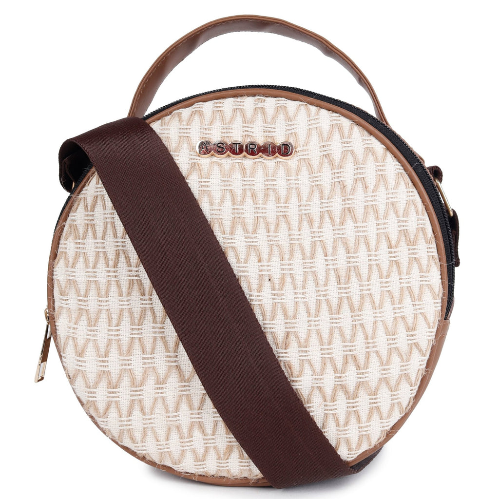 ASTRID Dhurry  Fabric Crossbody Sling/Travel Pouch With PU And Nylon Webbing Adjustable Handle