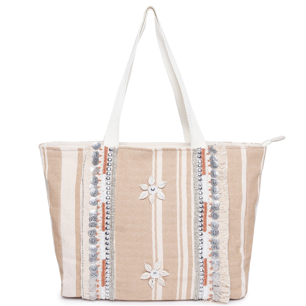 ASTRID Beige/Natural Color Shopper Bags With Webbing  Handle