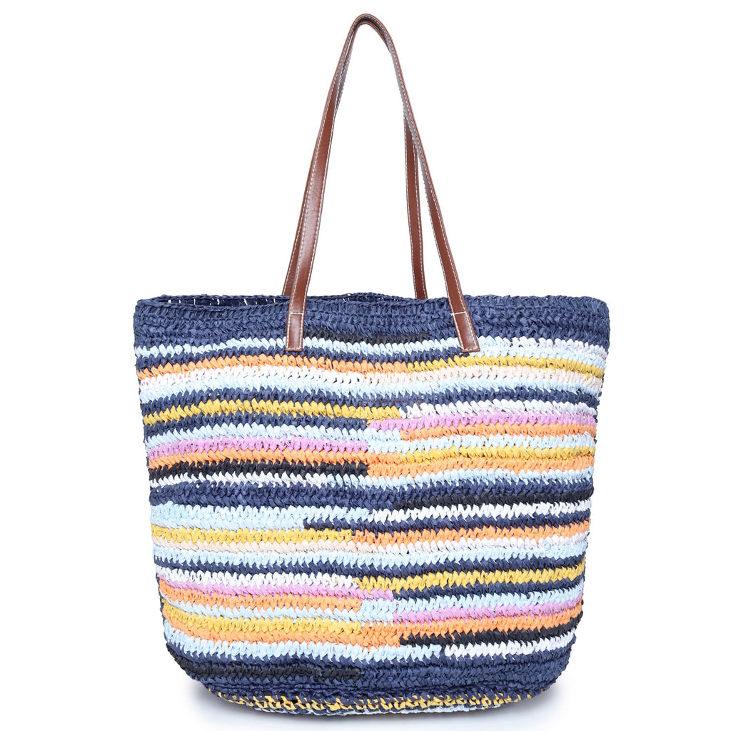 ASTRID Hand Made Multi Color Papper Raffia  Tote Bags With PU Handle .