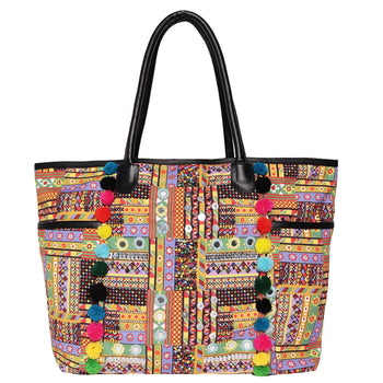 ASTRID Multi Color Printed Shopper Bags With Hand Embroidery