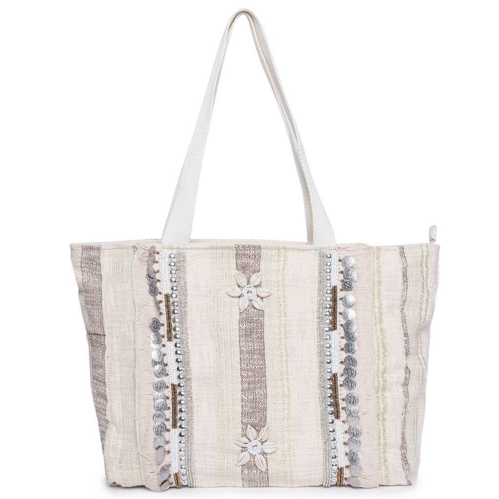 ASTRID Beige/Natural Color Shopper Bags With Webbing  Handle