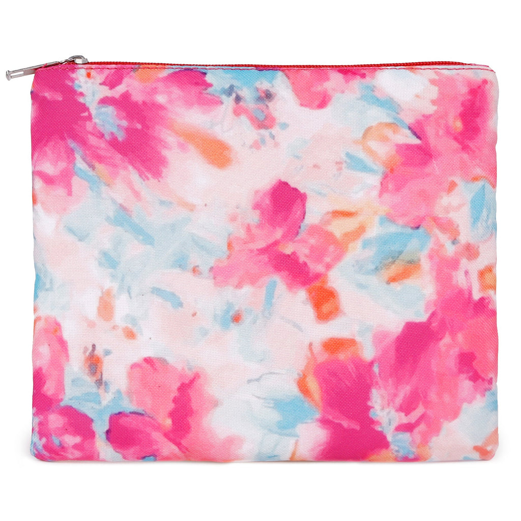 "ASTRID Pink Floral Print Polyester  Make up Kit/Small Pouch