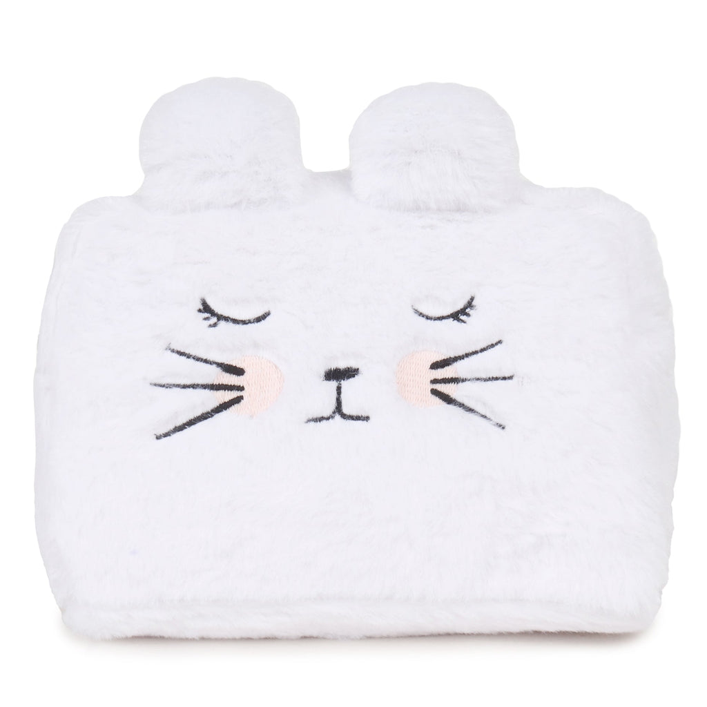 ASTRID White Fur woven Makeup/Travel Pouch With top zip