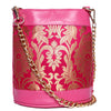 ASTRID Magenta Brocked Fabric  With PU and Chain Long Handle Bag.