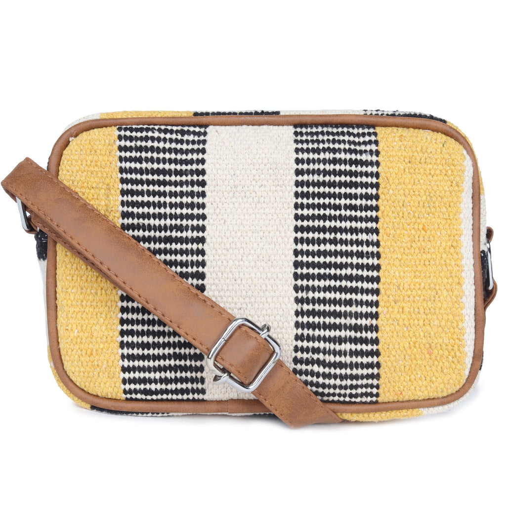 ASTRID Multi Colour  Dhurry  Fabric Cross body Sling/Travel Pouch With PU Adjustable Handle