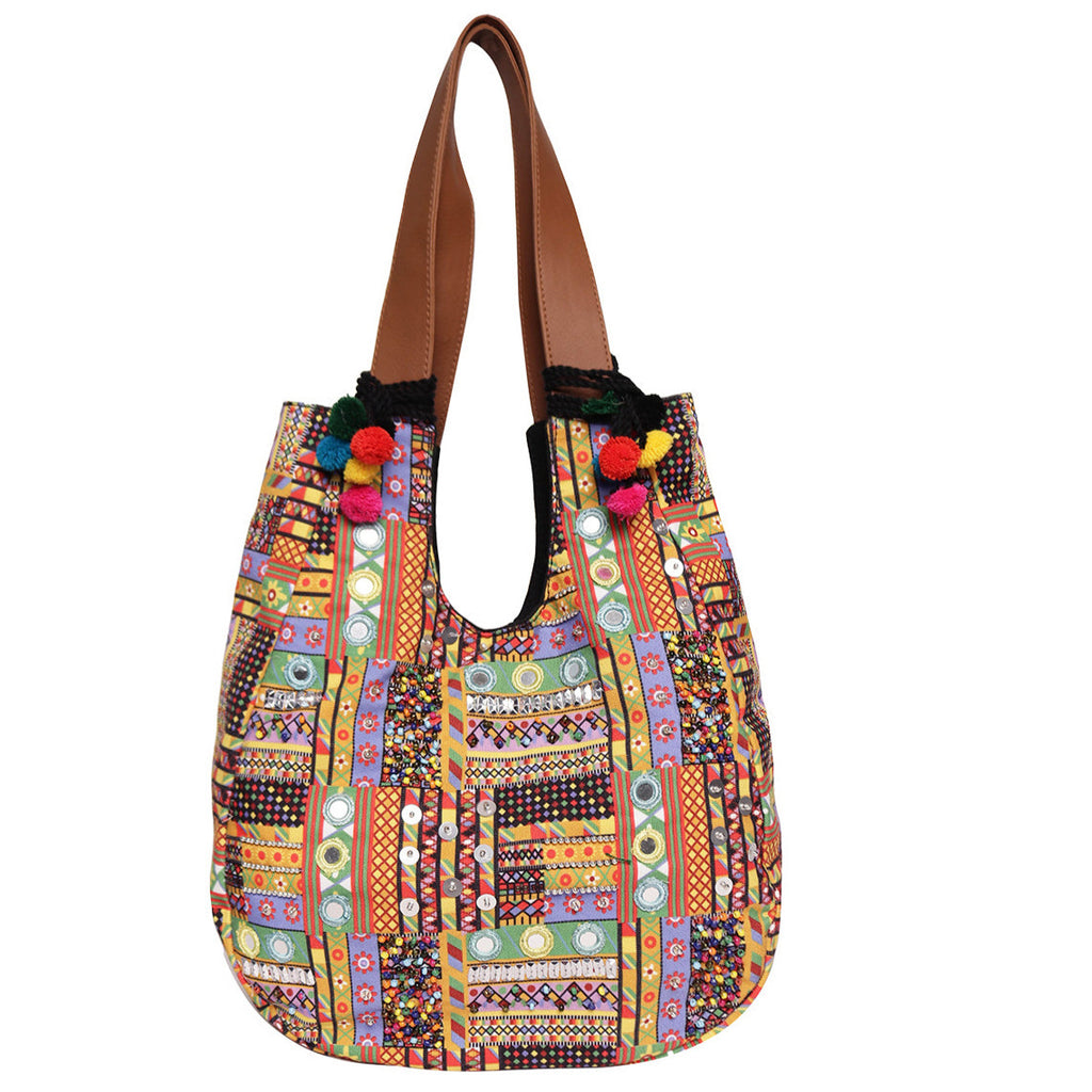ASTRID Multi Color Printed Hobo Bags With Hand Embroidery