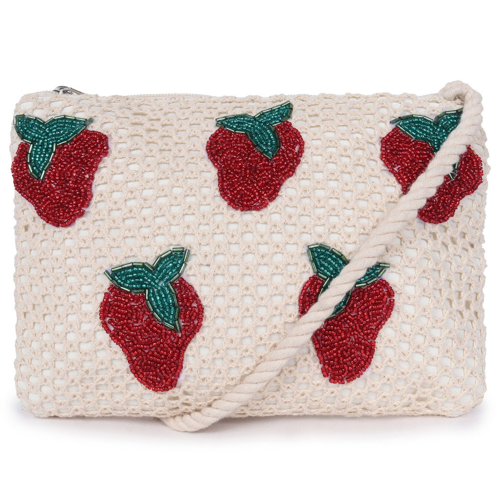 ASTRID Natural Mesh  Fabric Cross body Sling  Bag With Cotton  Cord Long Handle Bag.