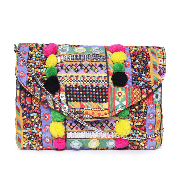 ASTRID Multi Color Crossbody Sling Bags With Hand Beading or Metal Chain Handle