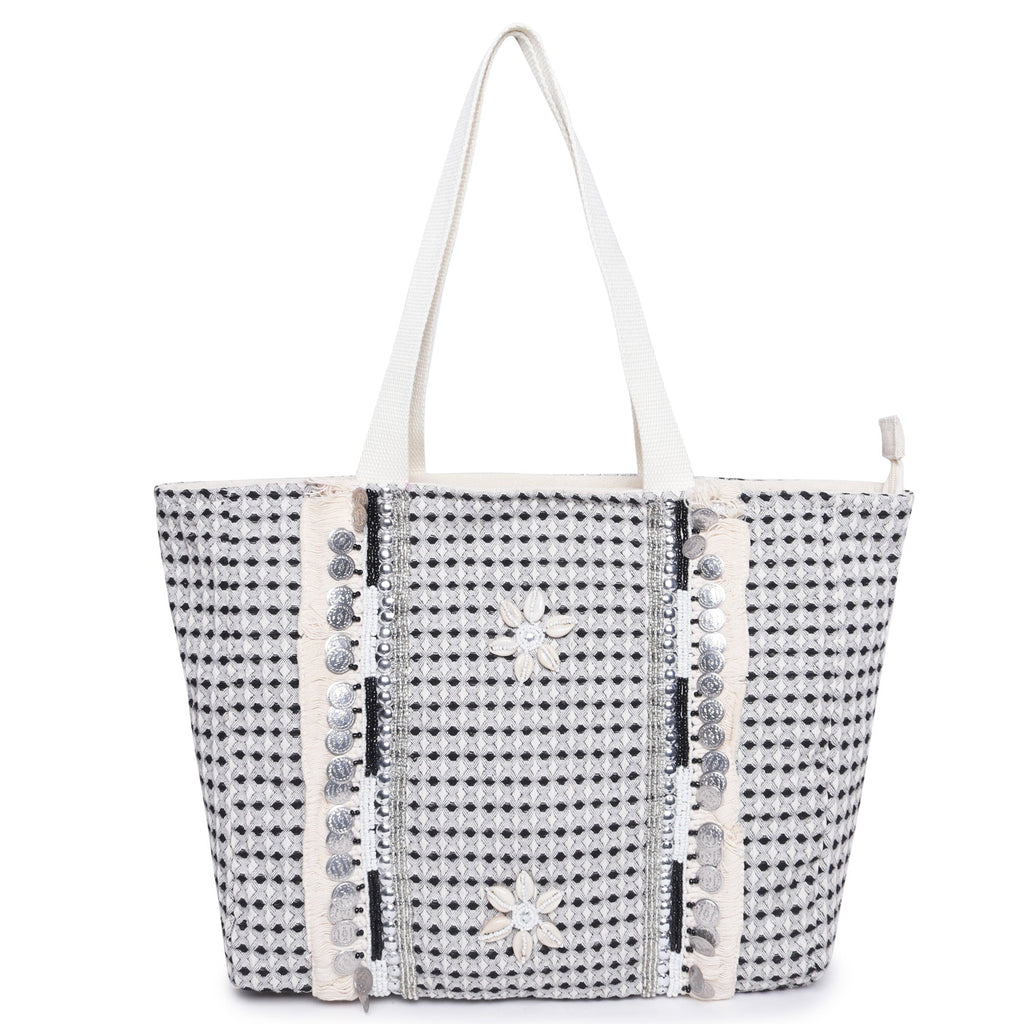 ASTRID Black/Natural Color Shopper Bags With Webbing  Handle
