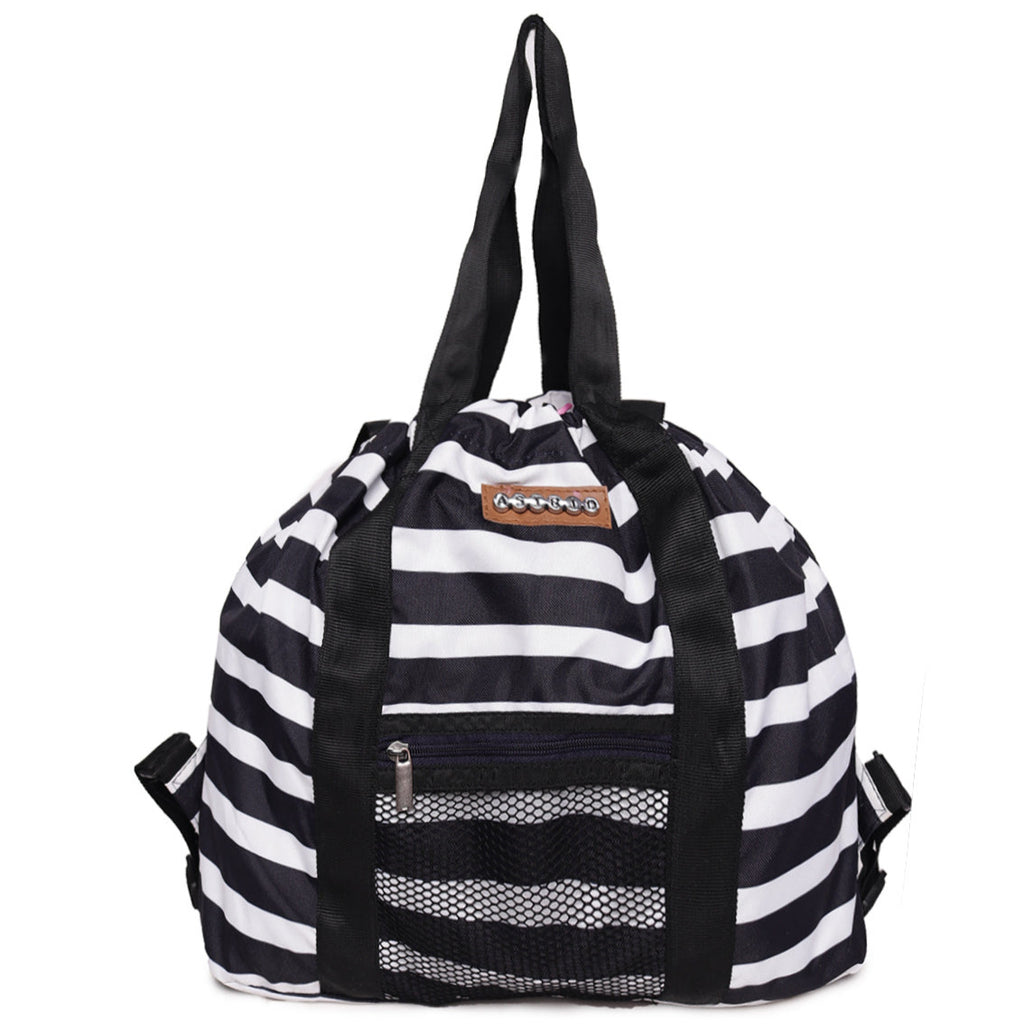 Oversize Tote Cum Backpack Stripe Print On Polyester Fabric,