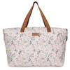 Oversize Tote Bag Natural Color Floral Print On Polyester Fabric,