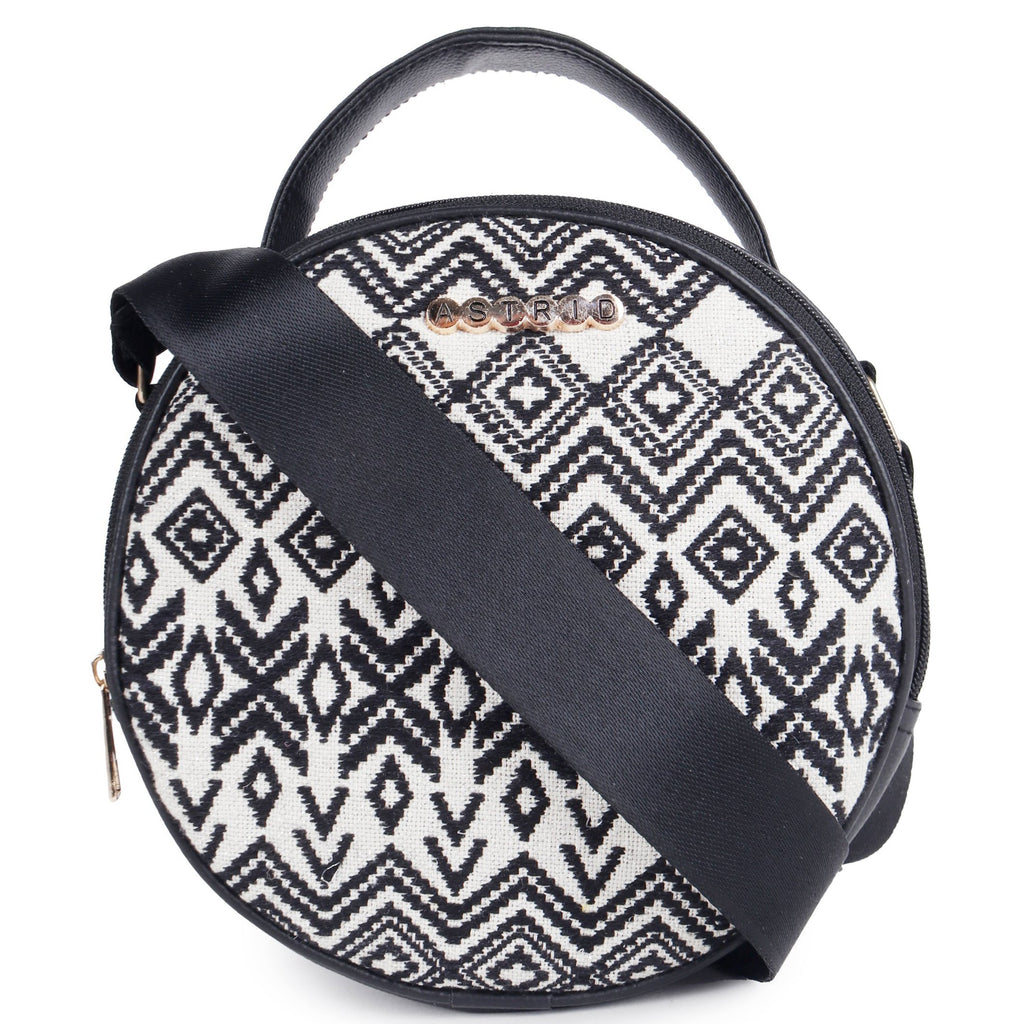 ASTRID Dhurry  Fabric Crossbody Sling/Travel Pouch With PU And Nylon Webbing Adjustable Handle