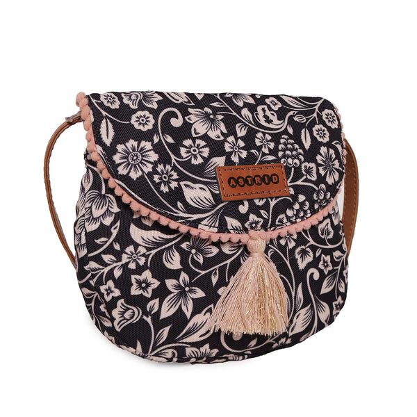 Polyester Fabric With Flap Crossbody Sling/Travel Pouch With  Pu Handle