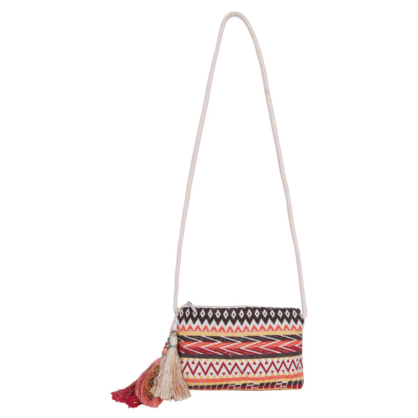 ASTRID Multi Colour Dhurry Fabric Cross body Sling/Travel Pouch With rope Handle