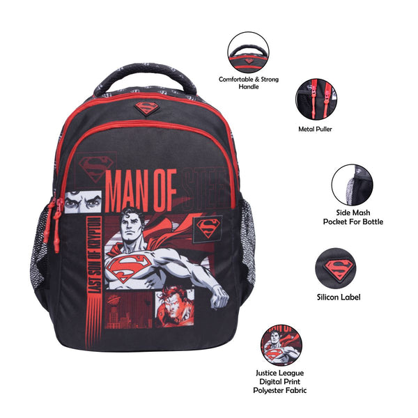 ASTRID Red/Black Color Superman Print  BackPack