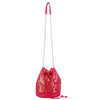 ASTRID Magenta Brocked Fabric Drawstring Bag With PU and Chain Long Handle Bag.