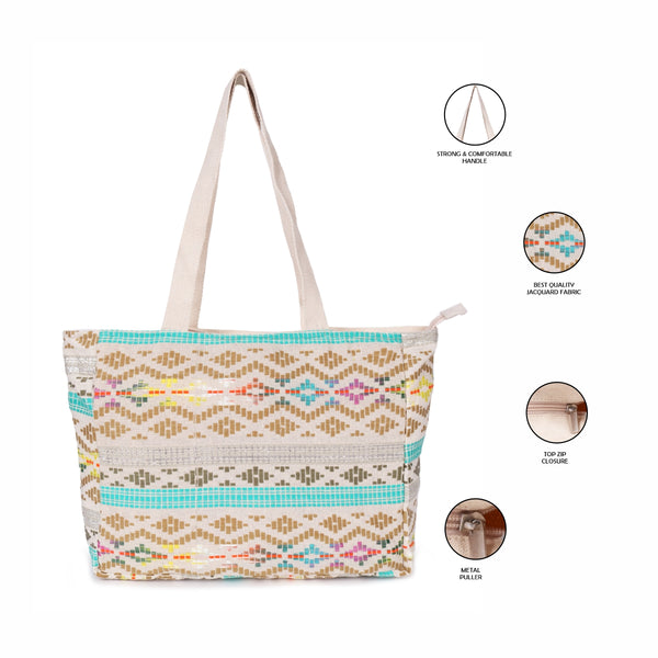 ASTRID Green/Natural Color Tote Bags With webbing Handle
