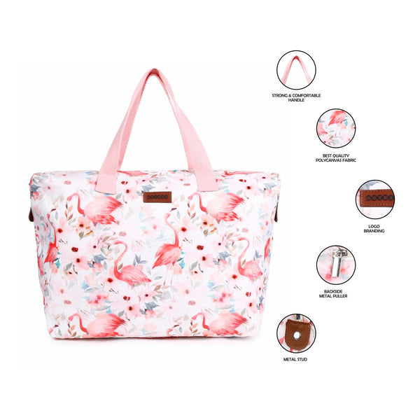 Oversize Tote Bag Natural Color Floral Print On Polyester Fabric