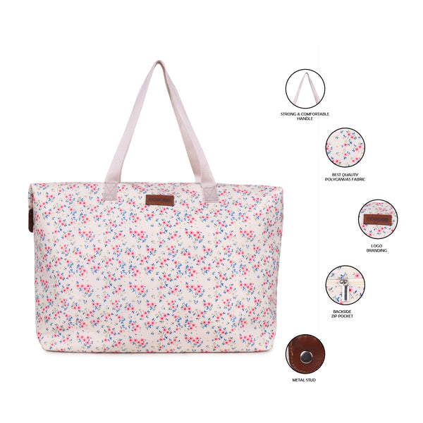 Oversize Tote Bag  Floral Print On Polyester Fabric