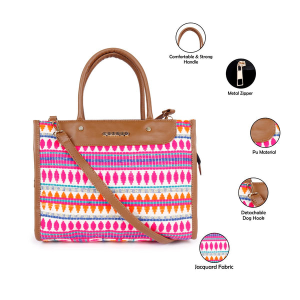 ASTRID Multi Color Tote Cum Cross body Sling Bag  ,PVC Carry Handle ,With Detachable Long Handle.