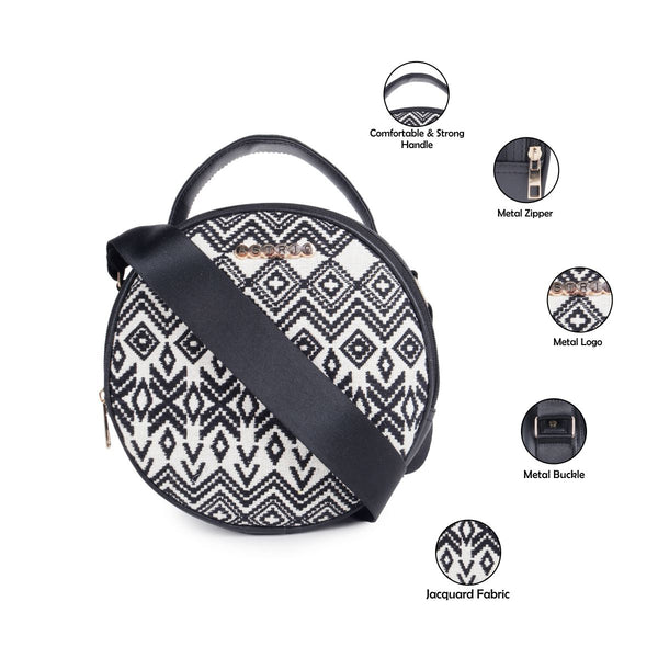 ASTRID Dhurry  Fabric Crossbody Sling/Travel Pouch With PU And Nylon Webbing Adjustable Handle