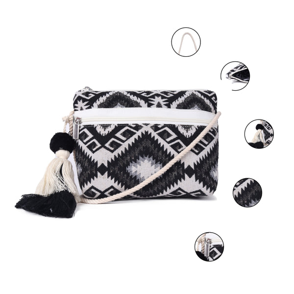 ASTRID Multi Colour  Dhurry  Fabric Crossbody Sling/Travel Pouch With rope Handle