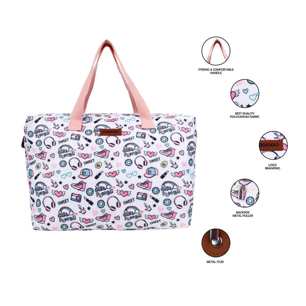 Oversize Tote Bag Natural Color Floral Print On Polyester Fabric