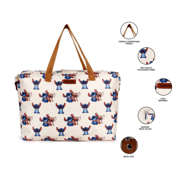 Oversize Tote Bag Natural Color Floral Print On Polyester Fabric