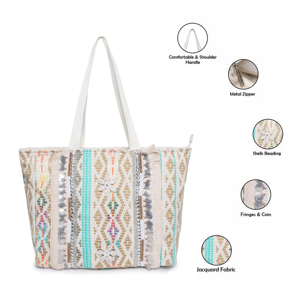 ASTRID Multi Color Shopper Bags With Webbing  Handle