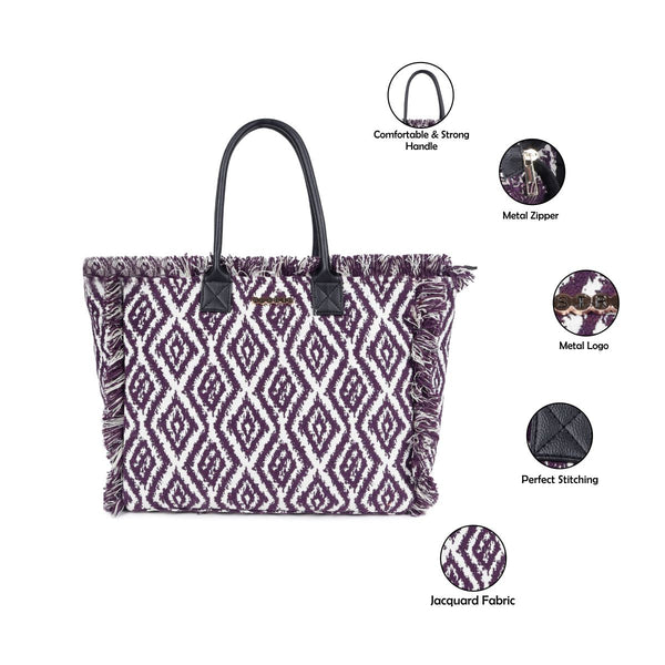 ASTRID Mauve/Natural Color Shopper Bags With Webbing  Handle