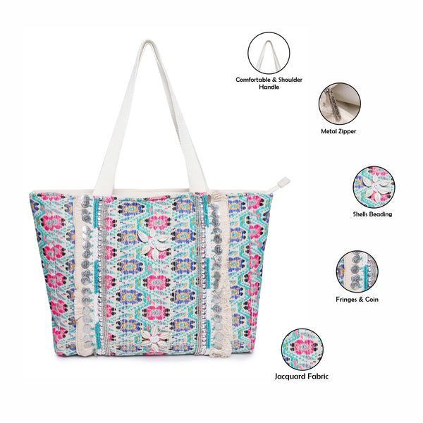 ASTRID Multi Color Shopper Bags With Webbing  Handle