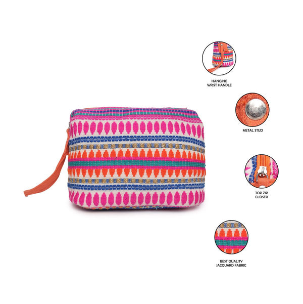 Astrid Multi  Pattern Woven Makeup/Travel Pouch With Tassels
