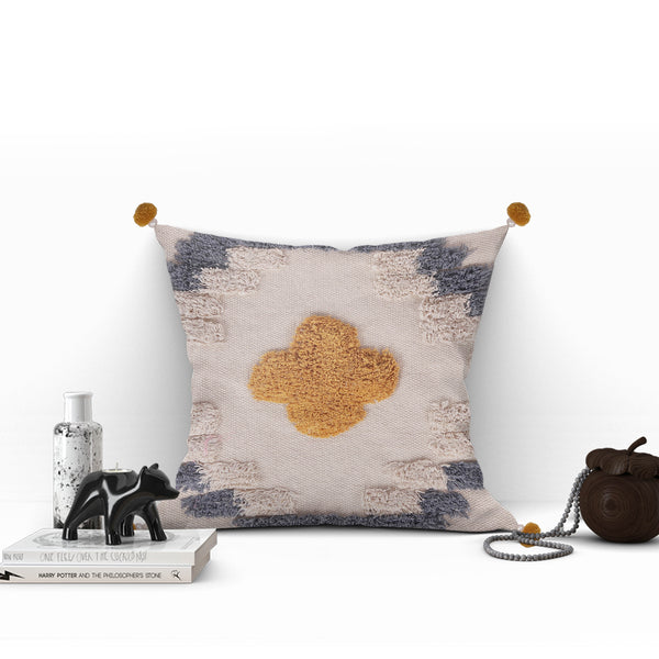Mustard /Grey /Natural Cushion Cover With Filler(16 X16)