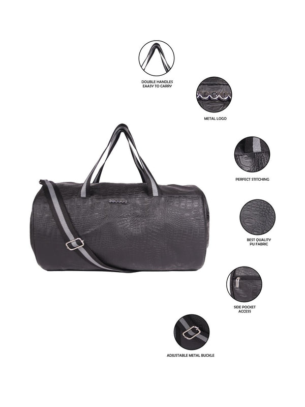 Black Pu Duffle Bag With  Webbing Shoulder Handle